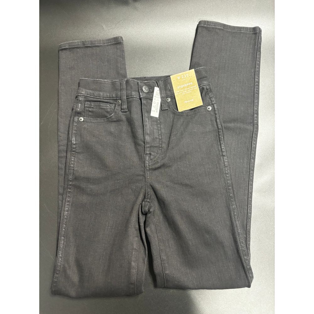 Madewell NWT Stovepipe Tall Slim Straight High Rise Black Wash Jeans in Size 23